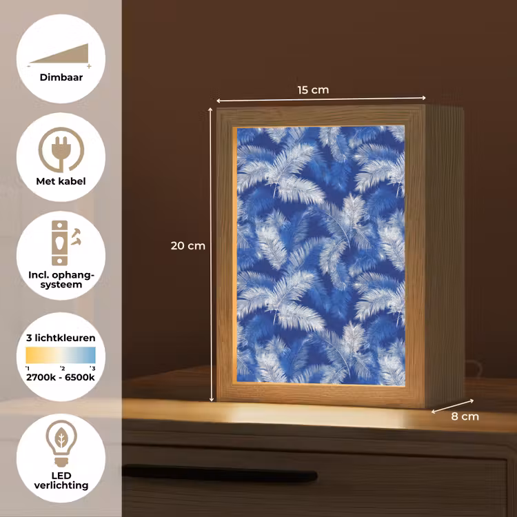 Palmblad - Patroon - Blauw Light Box met kabel (Tafellamp) klein 925 -USP_NL
