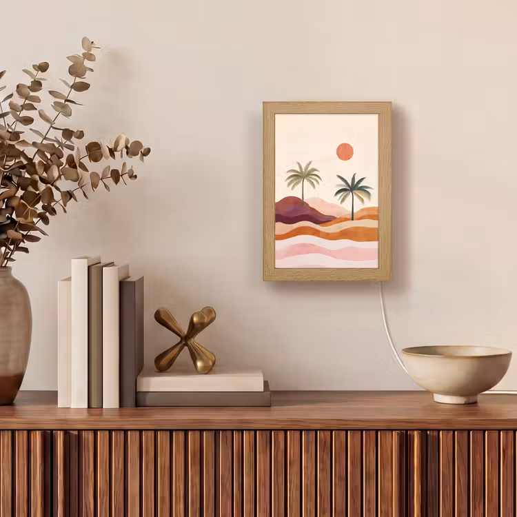 Palmbomen - Abstract - Zon - Heuvels Light Box met kabel (Tafellamp) klein -sfeer2