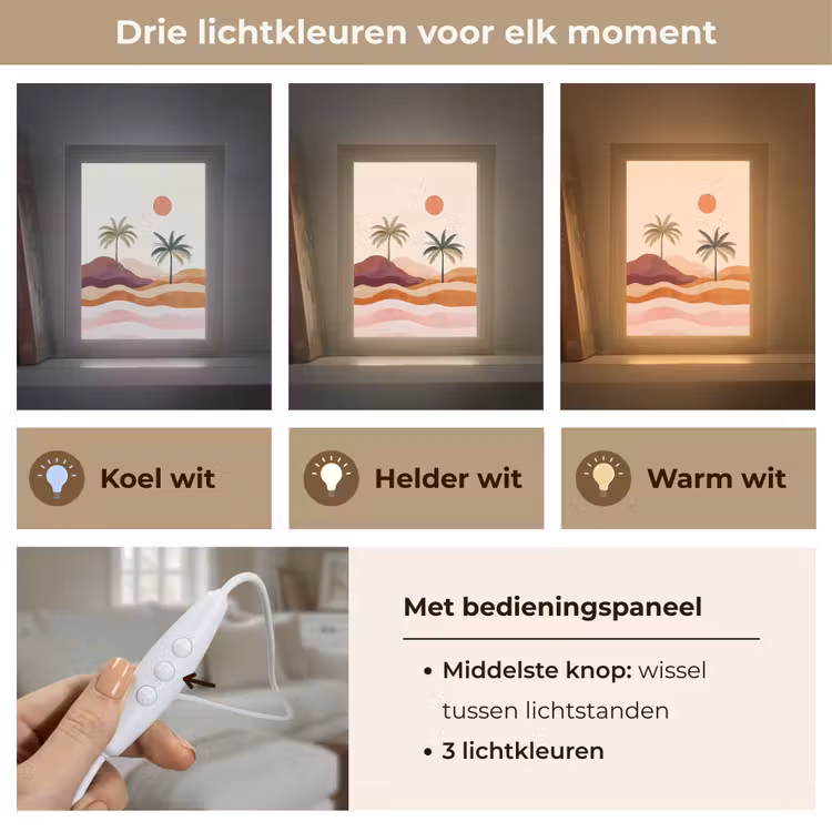 Palmbomen - Abstract - Zon - Heuvels Light Box met kabel (Tafellamp) klein -USP_lichtkleurNL