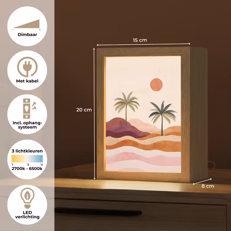 Palmbomen - Abstract - Zon - Heuvels Light Box met kabel (Tafellamp) klein -USP_NL