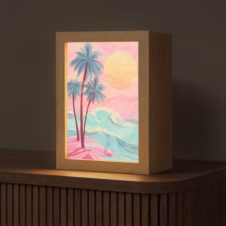 Palmbomen - Golven - Zee Light Box met kabel (Tafellamp) klein -z3d_website