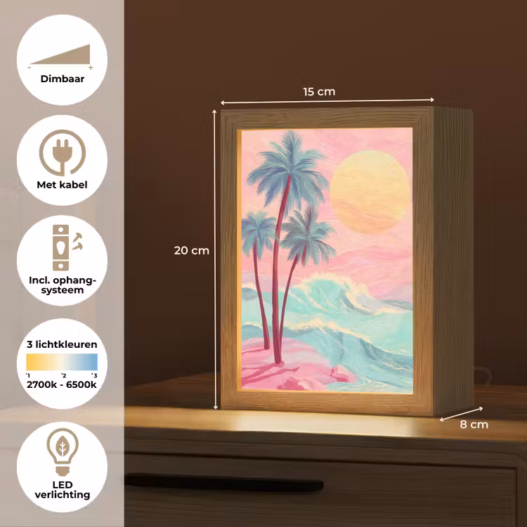 Palmbomen - Golven - Zee Light Box met kabel (Tafellamp) klein -USP_NL