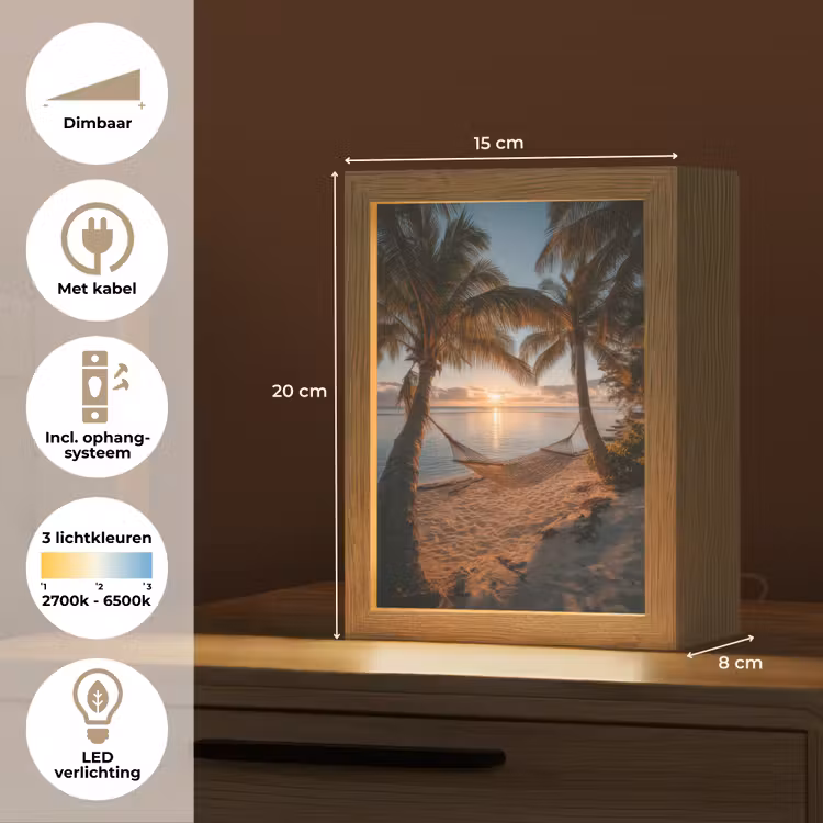 Palmbomen - Hangmat - Strand - Zonsondergang Light Box met kabel (Tafellamp) klein -USP_NL