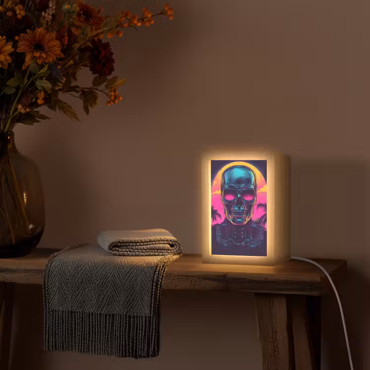 Palmbomen - Hoofd - Metallic - Zonsondergang Light Box met kabel (Tafellamp) klein -sfeer4