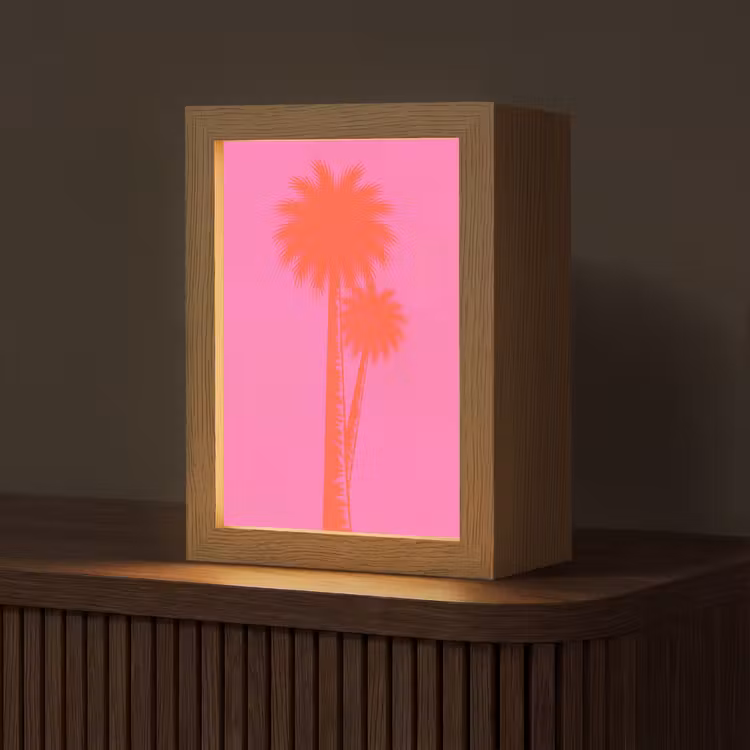 Palmbomen - Modern - Roze Light Box met kabel (Tafellamp) klein -z3d_website