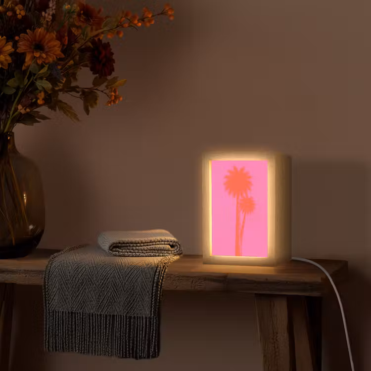 Palmbomen - Modern - Roze Light Box met kabel (Tafellamp) klein -sfeer4