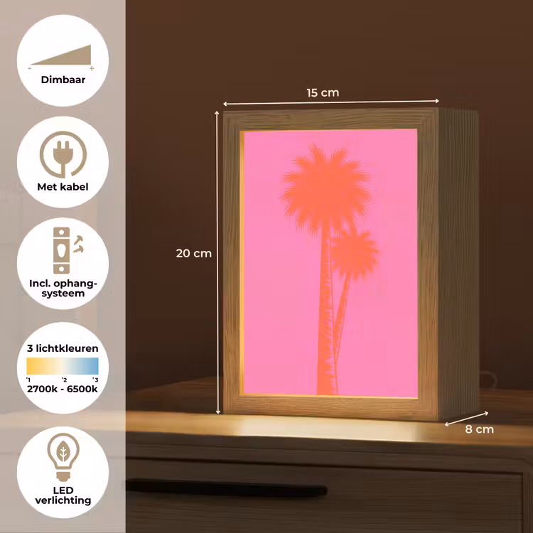 Palmbomen - Modern - Roze Light Box met kabel (Tafellamp) klein -USP_NL