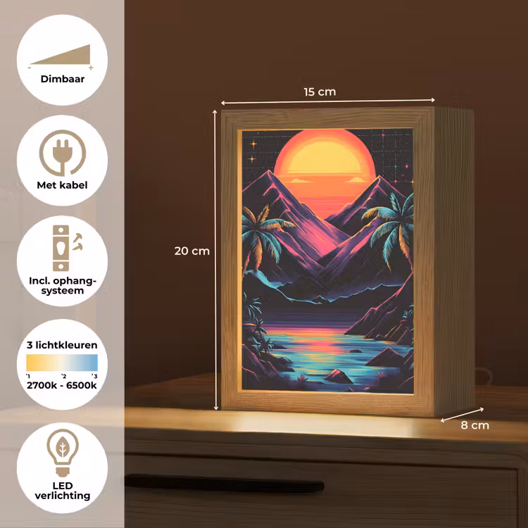 Palmbomen - Neonbergen - Sterrenhemel - Zon Light Box met kabel (Tafellamp) klein -USP_NL