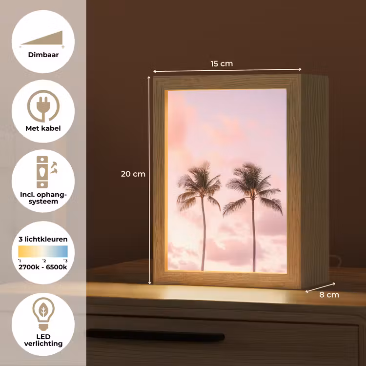 Palmbomen - Paars - Wolken - Lucht Light Box met kabel (Tafellamp) klein -USP_NL