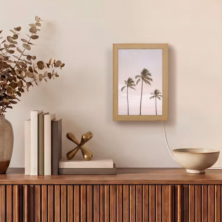 Palmbomen - Zonsondergang - Roze Light Box met kabel (Tafellamp) klein -sfeer2