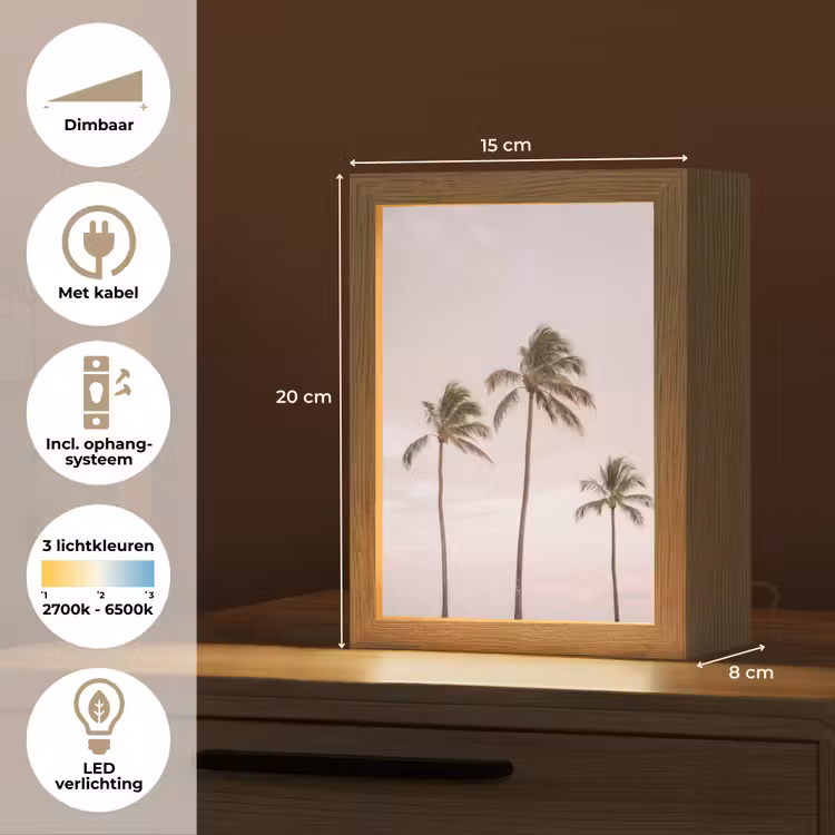 Palmbomen - Zonsondergang - Roze Light Box met kabel (Tafellamp) klein -USP_NL