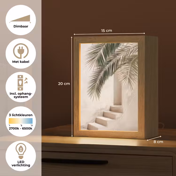 Palmboom - Schaduw - Trap - Beige Light Box met kabel (Tafellamp) klein -USP_NL