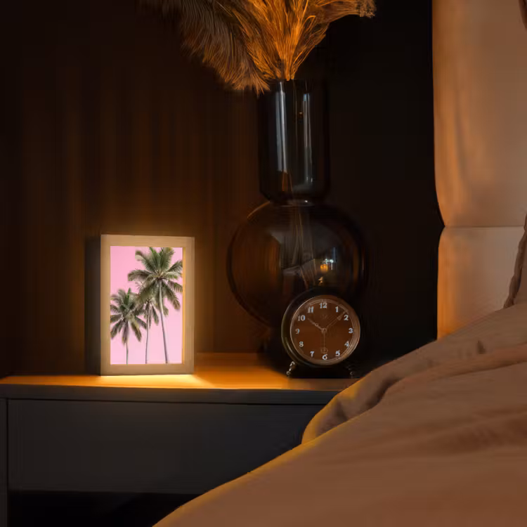 Palmboom - Tropisch - Pink Light Box met kabel (Tafellamp) klein -sfeer1