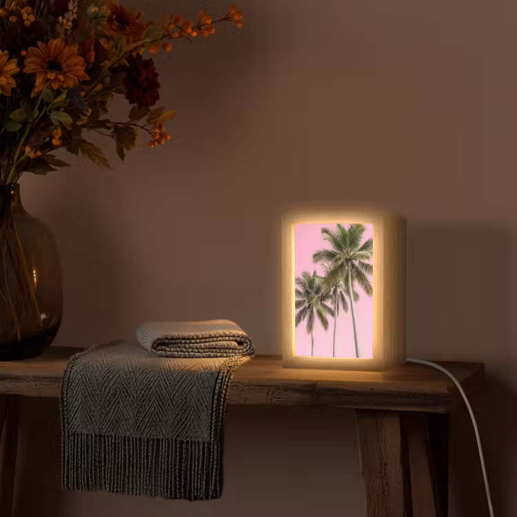 Palmboom - Tropisch - Pink Light Box met kabel (Tafellamp) klein -sfeer4