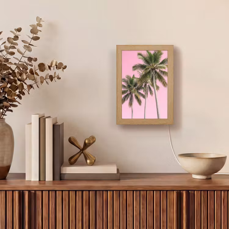 Palmboom - Tropisch - Pink Light Box met kabel (Tafellamp) klein -sfeer2