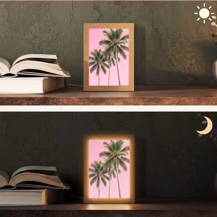 Palmboom - Tropisch - Pink Light Box met kabel (Tafellamp) klein -sfeer3