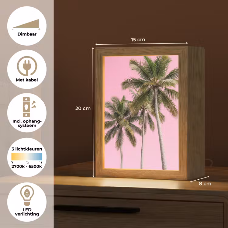 Palmboom - Tropisch - Pink Light Box met kabel (Tafellamp) klein -USP_NL
