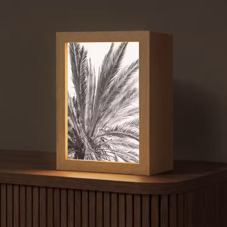 Palmboom - Tropisch - Zwart - Wit Light Box met kabel (Tafellamp) klein -z3d_website