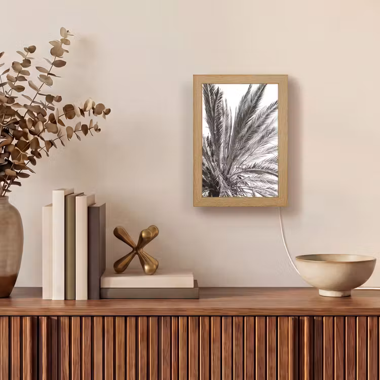 Palmboom - Tropisch - Zwart - Wit Light Box met kabel (Tafellamp) klein -sfeer2