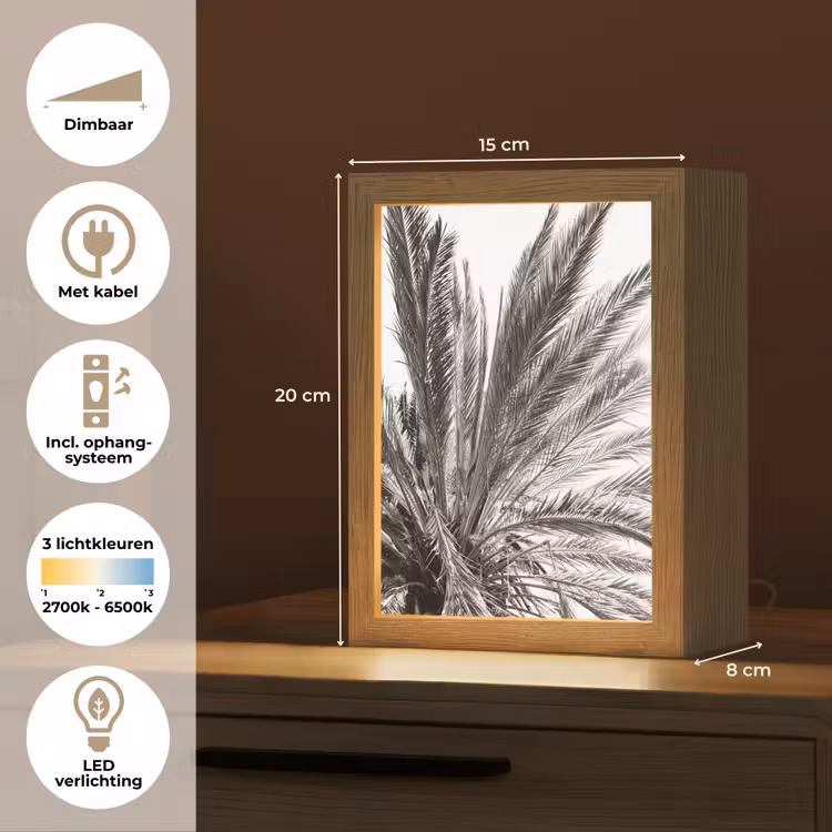 Palmboom - Tropisch - Zwart - Wit Light Box met kabel (Tafellamp) klein -USP_NL