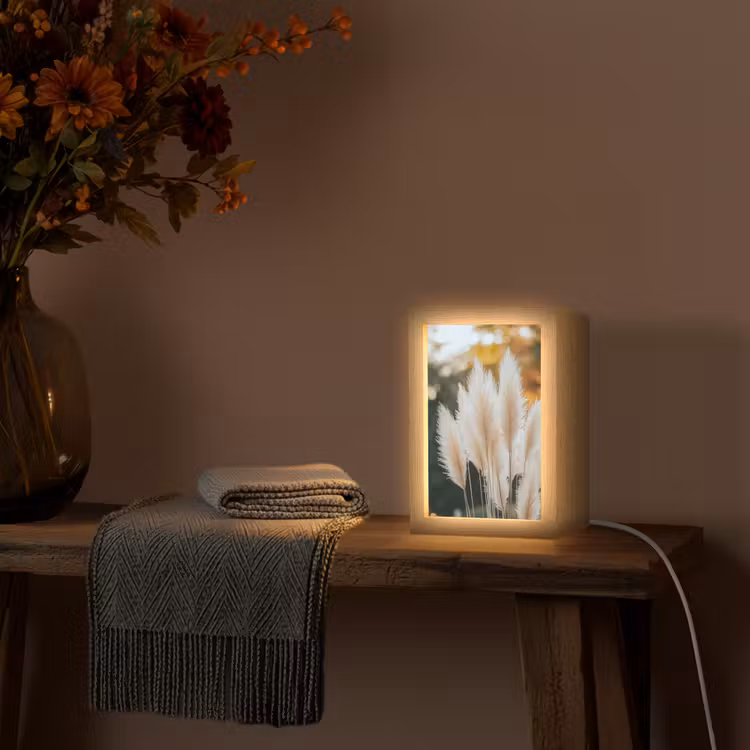 Pampasgras - Pluimen - Sierlijk Light Box met kabel (Tafellamp) klein -sfeer4