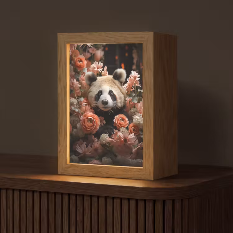 Panda - Dier - Bloemen - Natuur - Botanisch Light Box met kabel (Tafellamp) klein -z3d_website