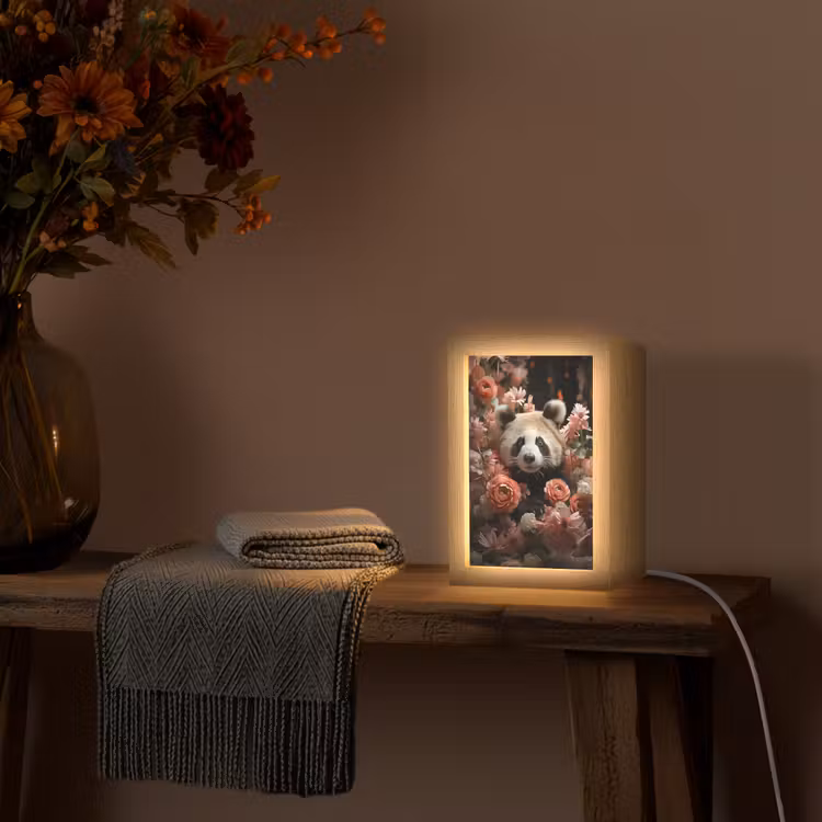 Panda - Dier - Bloemen - Natuur - Botanisch Light Box met kabel (Tafellamp) klein -sfeer4