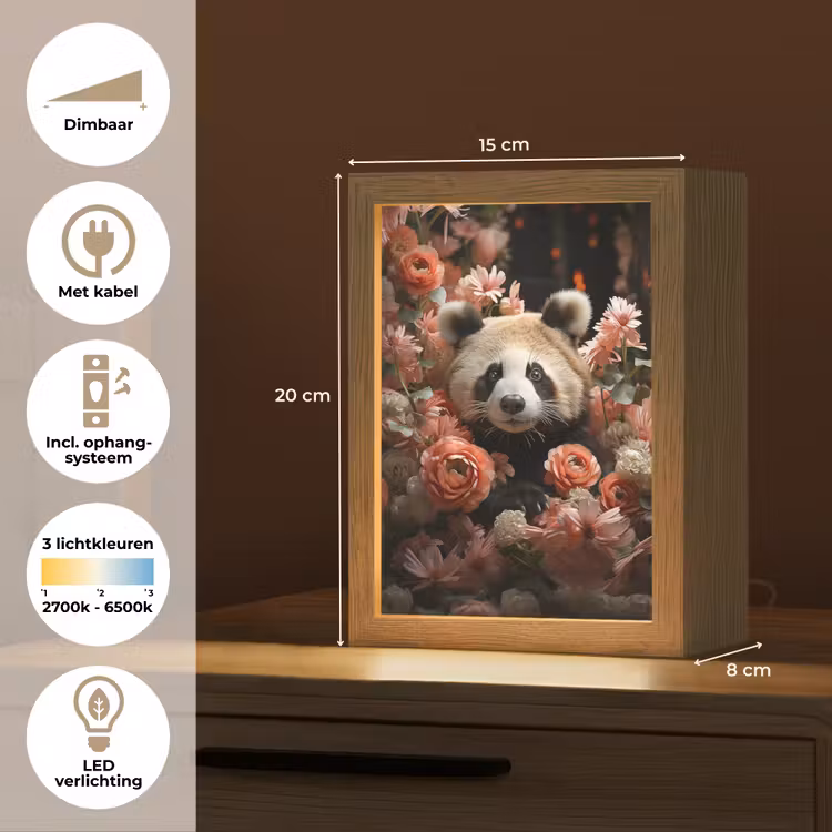 Panda - Dier - Bloemen - Natuur - Botanisch Light Box met kabel (Tafellamp) klein -USP_NL
