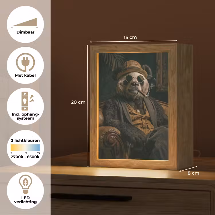 Panda - Hoed - Bril - Pak Light Box met kabel (Tafellamp) klein -USP_NL