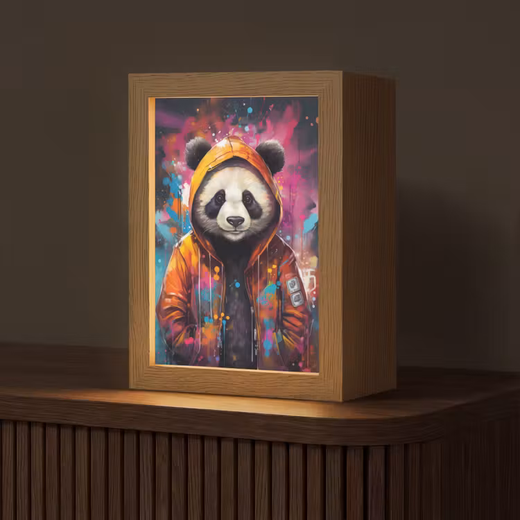 Panda - Jas - Graffiti - Oranje Light Box met kabel (Tafellamp) klein -z3d_website