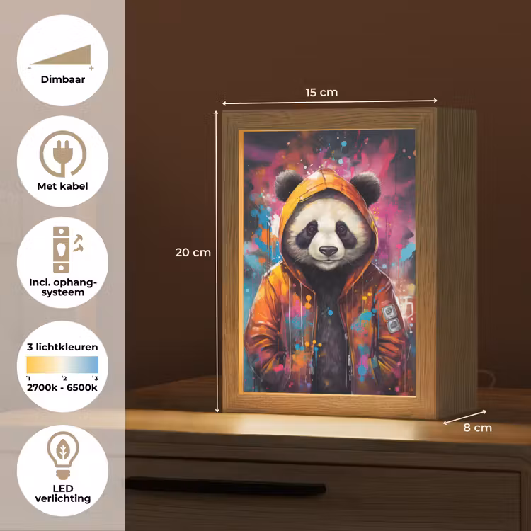 Panda - Jas - Graffiti - Oranje Light Box met kabel (Tafellamp) klein -USP_NL