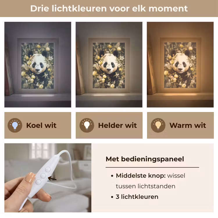 Panda - Pandabeer - Wilde dieren - Natuur - Bloemen Light Box met kabel (Tafellamp) klein -USP_lichtkleurNL
