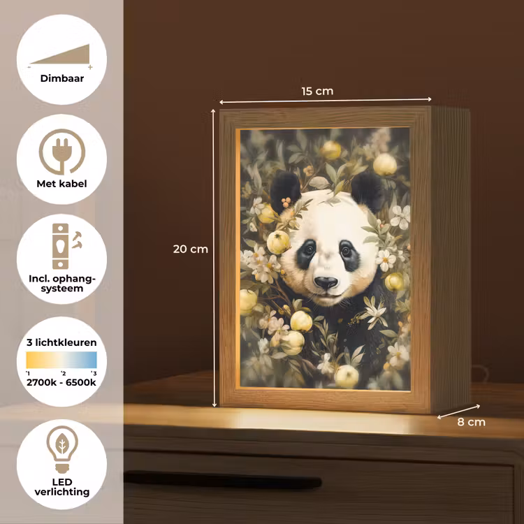 Panda - Pandabeer - Wilde dieren - Natuur - Bloemen Light Box met kabel (Tafellamp) klein -USP_NL