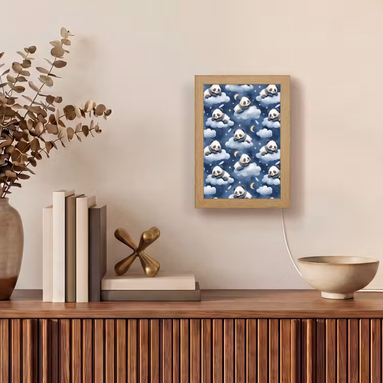 Panda's - Slapen - Blauw Light Box met kabel (Tafellamp) klein 925 -sfeer2