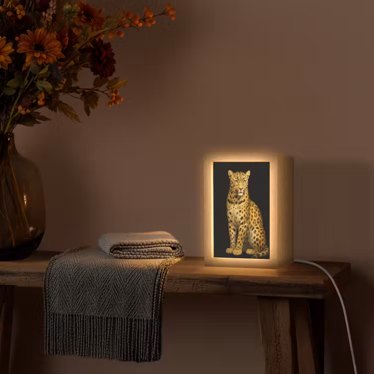 Panter - Realistisch - Bruin Light Box met kabel (Tafellamp) klein -sfeer4