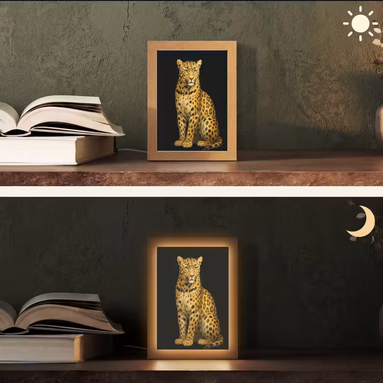 Panter - Realistisch - Bruin Light Box met kabel (Tafellamp) klein -sfeer3