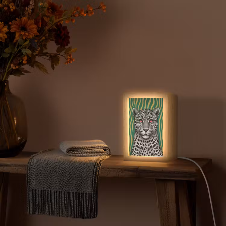 Panter - Zebrapatroon - Groen Light Box met kabel (Tafellamp) klein -sfeer4