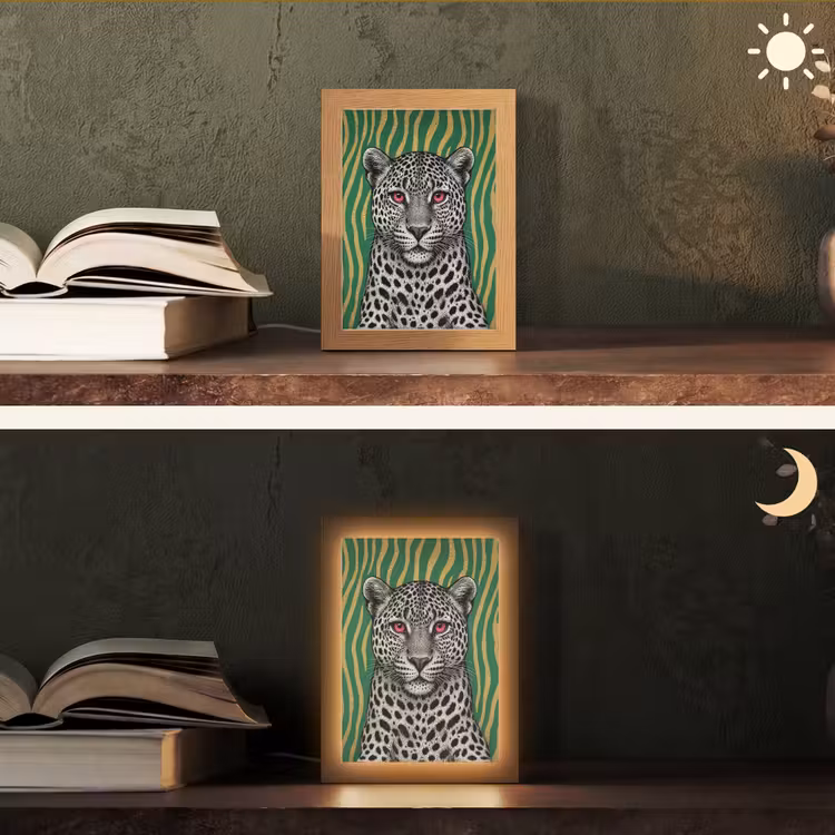 Panter - Zebrapatroon - Groen Light Box met kabel (Tafellamp) klein -sfeer3