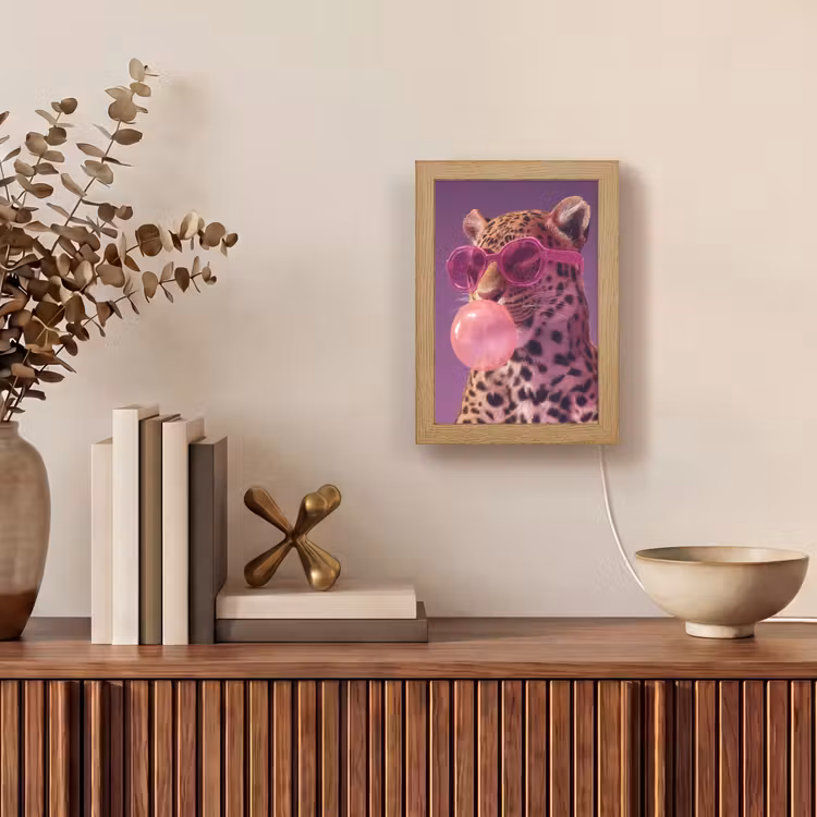 Panter - Zonnebril - Kauwgombel - Roze Light Box met kabel (Tafellamp) klein -sfeer2