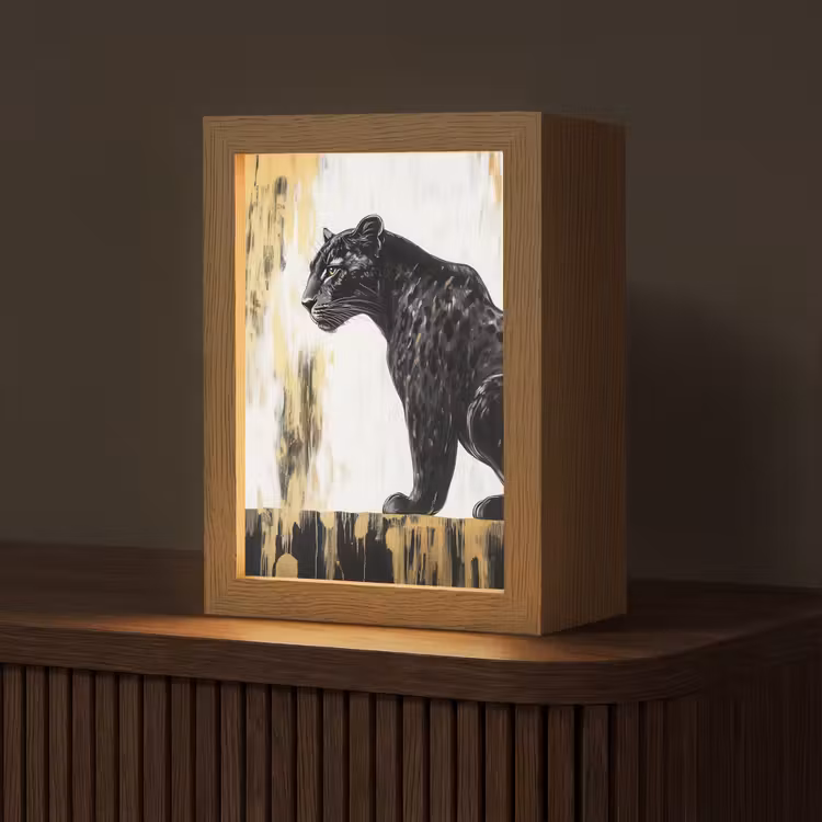 Panter - Zwart - Abstract - Goud Light Box met kabel (Tafellamp) klein -z3d_website