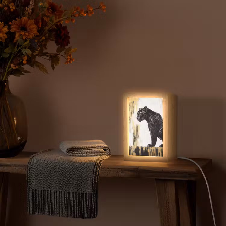 Panter - Zwart - Abstract - Goud Light Box met kabel (Tafellamp) klein -sfeer4