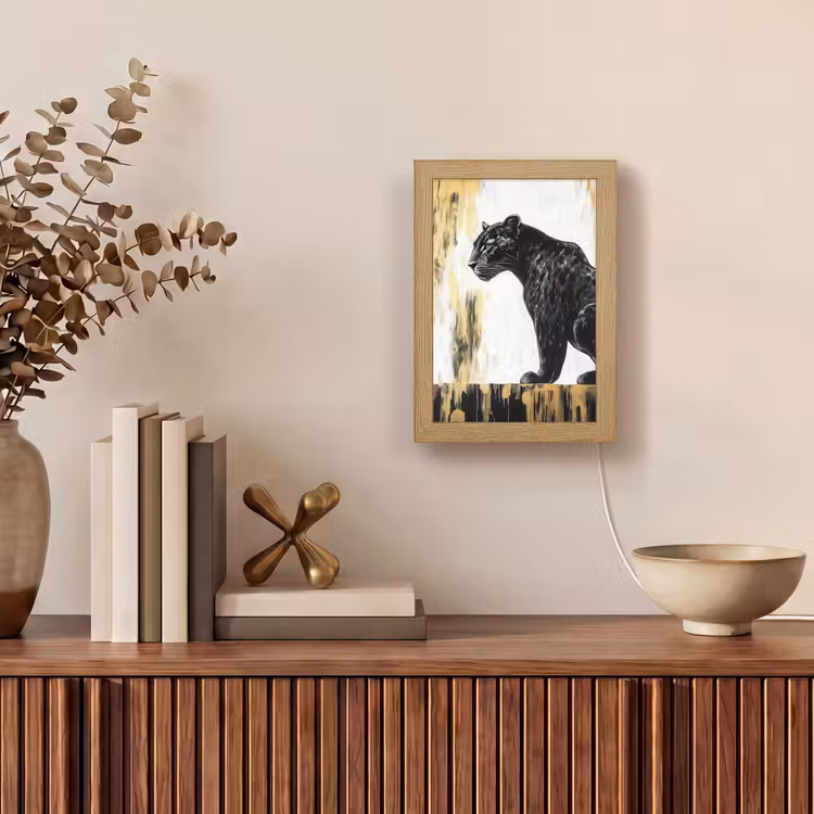 Panter - Zwart - Abstract - Goud Light Box met kabel (Tafellamp) klein -sfeer2