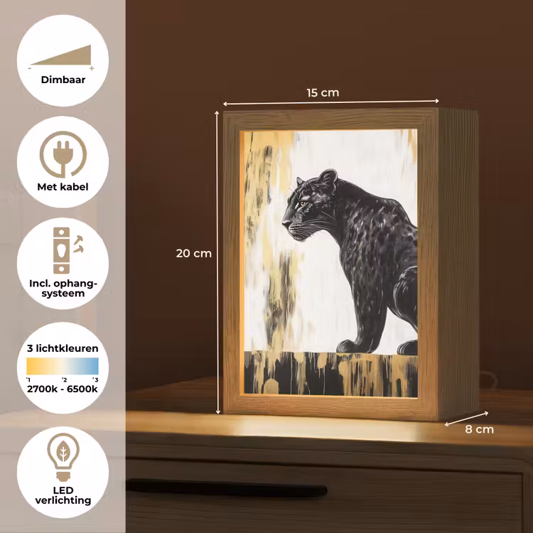 Panter - Zwart - Abstract - Goud Light Box met kabel (Tafellamp) klein -USP_NL
