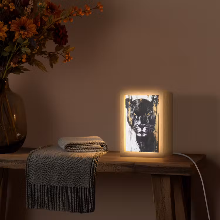 Panter - Zwart - Abstract - Verfstreken Light Box met kabel (Tafellamp) klein -sfeer4