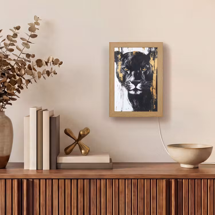Panter - Zwart - Abstract - Verfstreken Light Box met kabel (Tafellamp) klein -sfeer2
