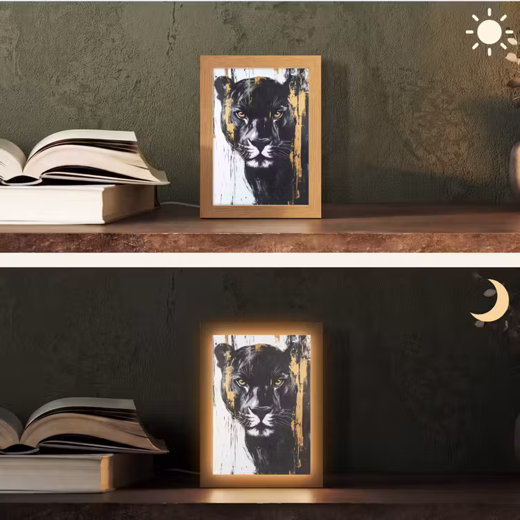 Panter - Zwart - Abstract - Verfstreken Light Box met kabel (Tafellamp) klein -sfeer3
