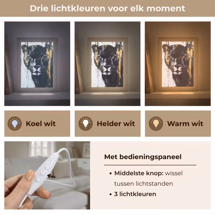 Panter - Zwart - Abstract - Verfstreken Light Box met kabel (Tafellamp) klein -USP_lichtkleurNL