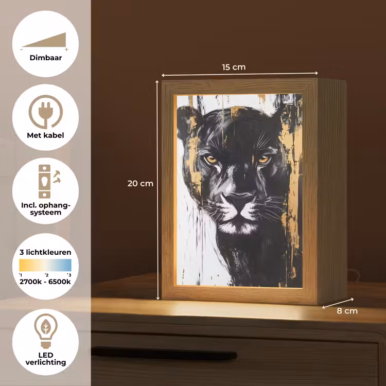 Panter - Zwart - Abstract - Verfstreken Light Box met kabel (Tafellamp) klein -USP_NL