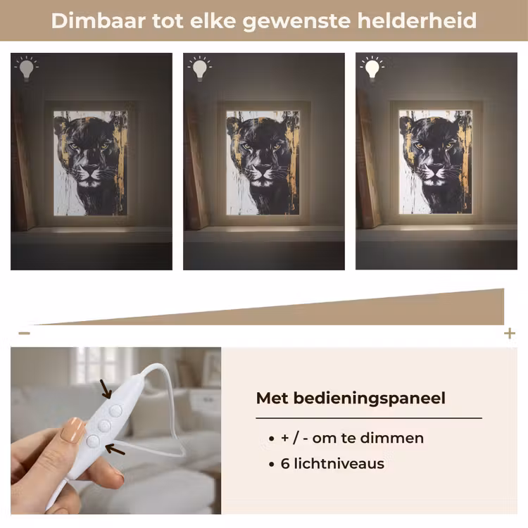 Panter - Zwart - Abstract - Verfstreken Light Box met kabel (Tafellamp) klein -USP_dimbaarNL