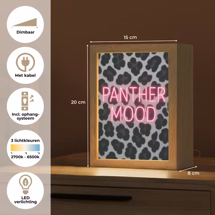 Panterprint - Zwart - Neonletters - Roze Light Box met kabel (Tafellamp) klein -USP_NL